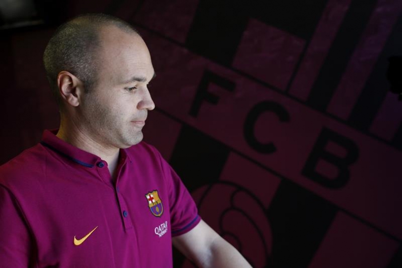 El centrocampista del FC Barcelona Andrés Iniesta, al finalizar la rueda de prensa