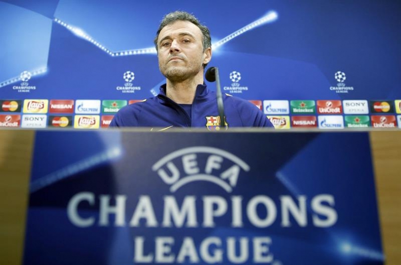 El entrenador del FC Barcelona, Luis Enrique Martínez, durante la rueda de prensa