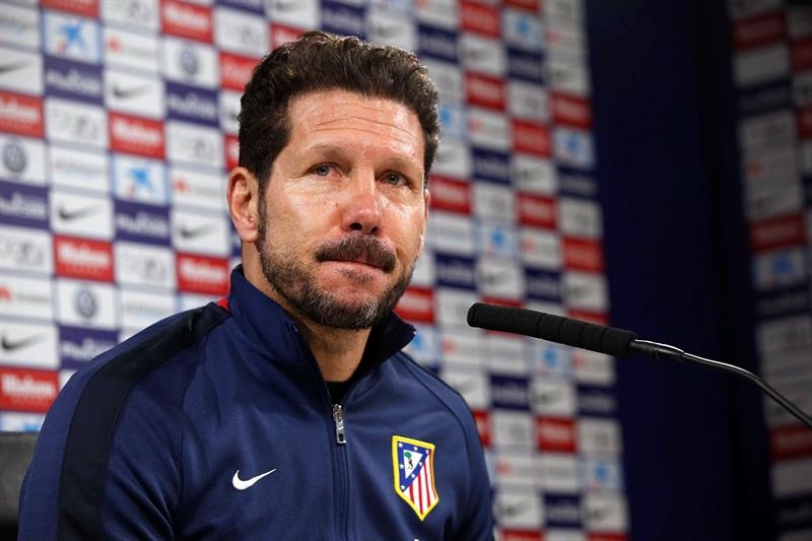 Diego Simeone, durante la rueda de prensa que ha ofrecido tras el entrenamiento